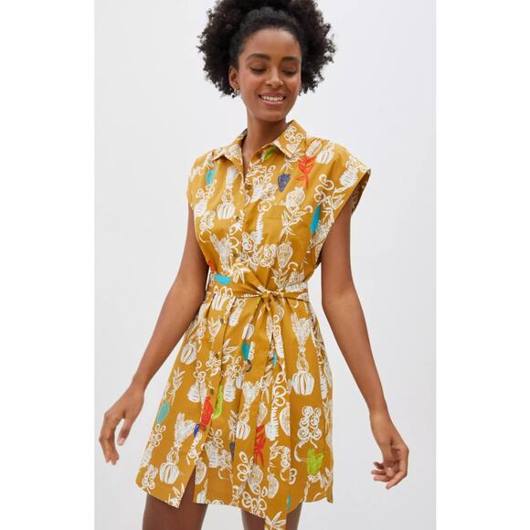 Anthropologie Dresses & Skirts - Anthropologie Maeve Toni Tunic Dress Gold Pockets Tie Waist Size Large Petite